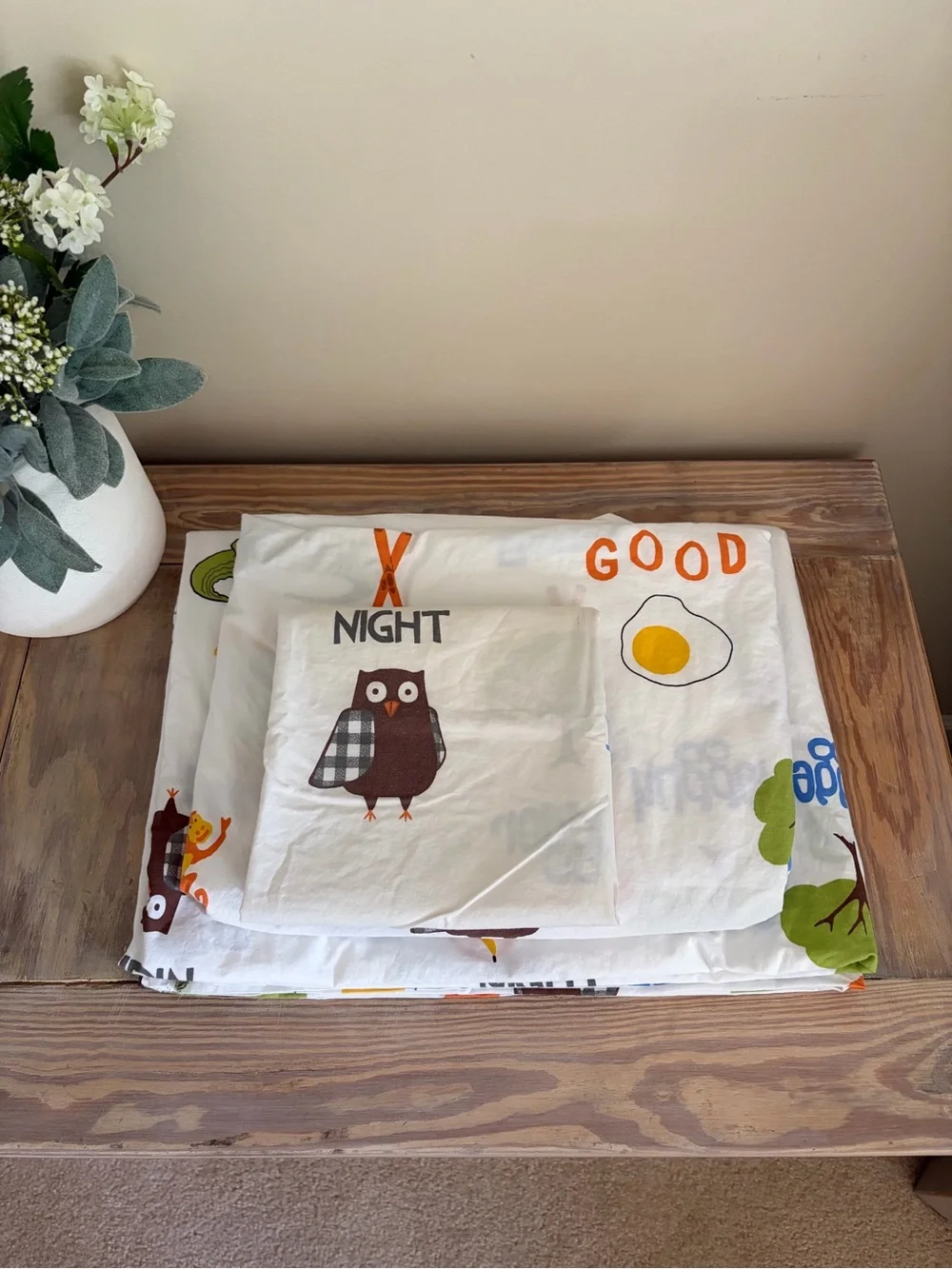 Garnet Hill Boy’s Fun Motif Twin Sheet Set 🌳🙊🐊🍳☮️